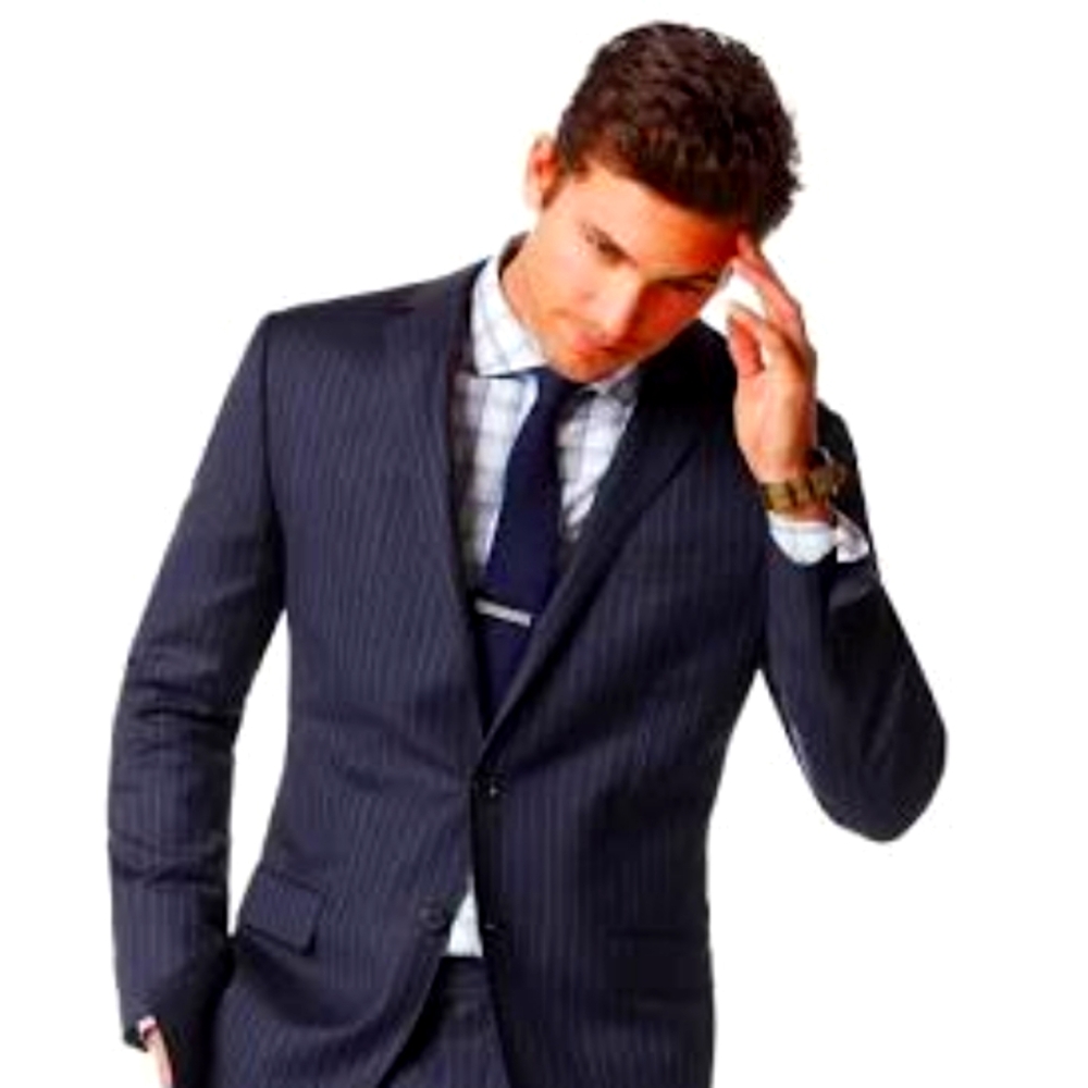 BR Monogram Navy Pinstripe Italian Wool Suit Jacket - 36R